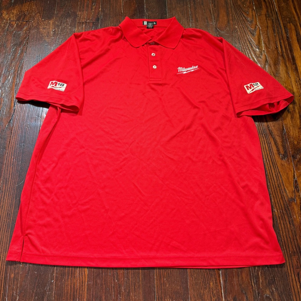 Milwaukee Polo Shirt Mens 2XL Red M18 M12 Tool Embroidered Performance